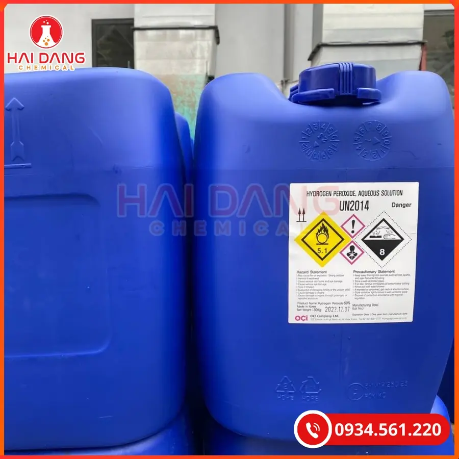 Oxy già Hydrogendioxide 50% Hàn Quốc 30kg/can H2O2 Tại Quảng Ninh