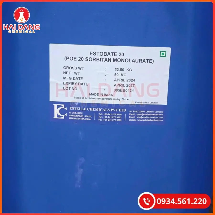 Polysorbate 20 (Tween 20) Ấn Độ Can 50kg Tại Quảng Ninh