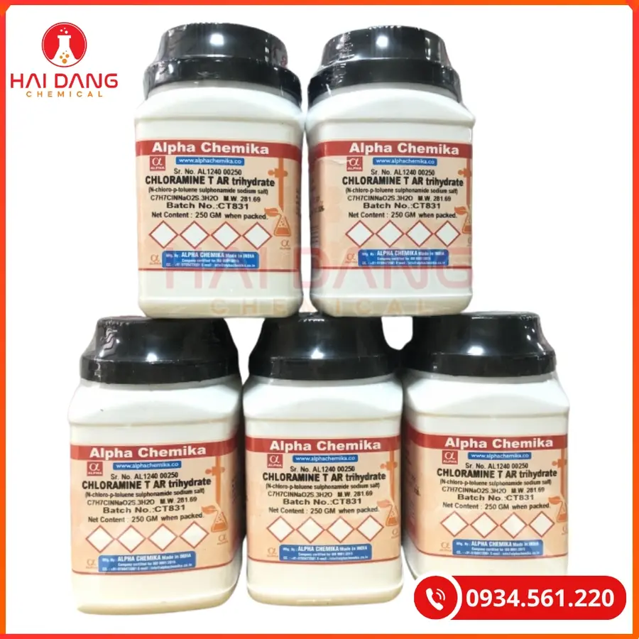 Chloramine T AR trihydrate C7H7ClNNaO2S·3H2O Alpha chemika 250g Tại Quảng Ninh