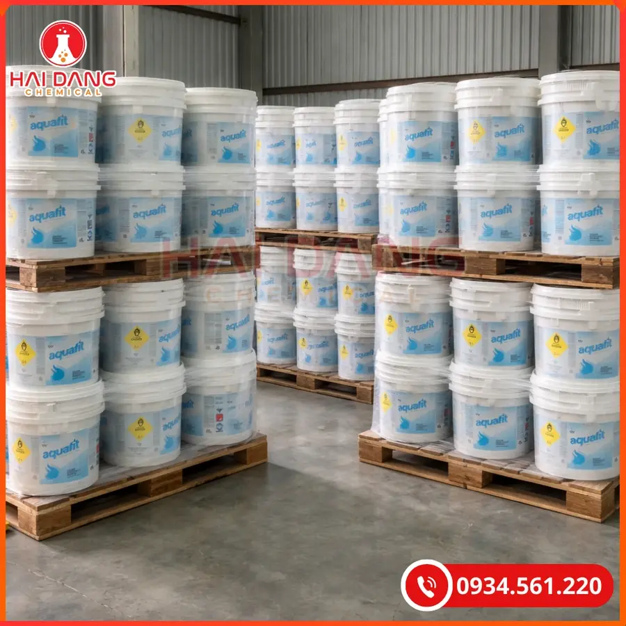Chlorine Aquafit Thùng Lùn 70% Ấn Độ Ca(ClO)2 45kg/thùng Tại Quảng Ninh