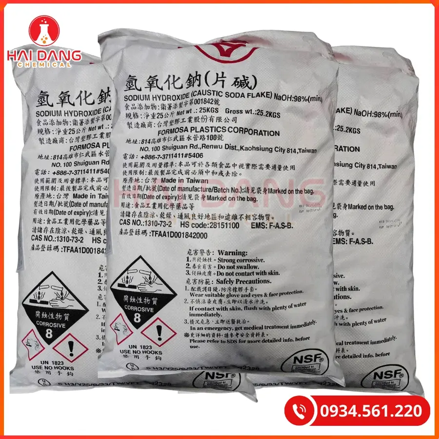 Xút Vảy Sodium Hydroxide NaOH 99% Đài Loan 25kg/bao Tại Quảng Ninh