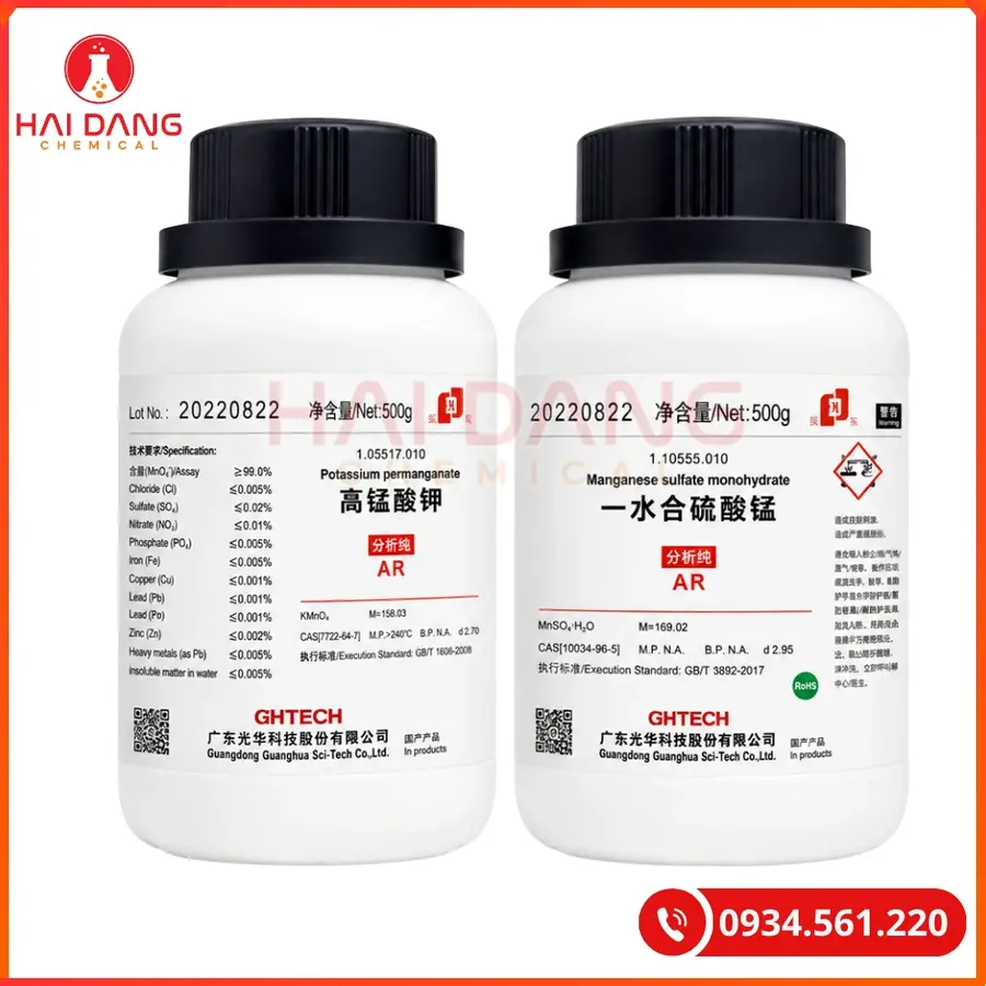 Manganese sulfate monohydrate  MnSO₄·H₂O Ghtech 500g Tại Quảng Ninh