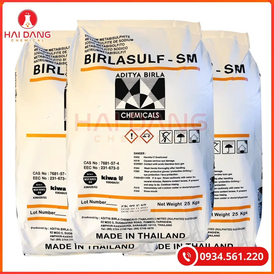Sodium Metabisulfite 25kg/bao Thái Lan Tại Quảng Ninh