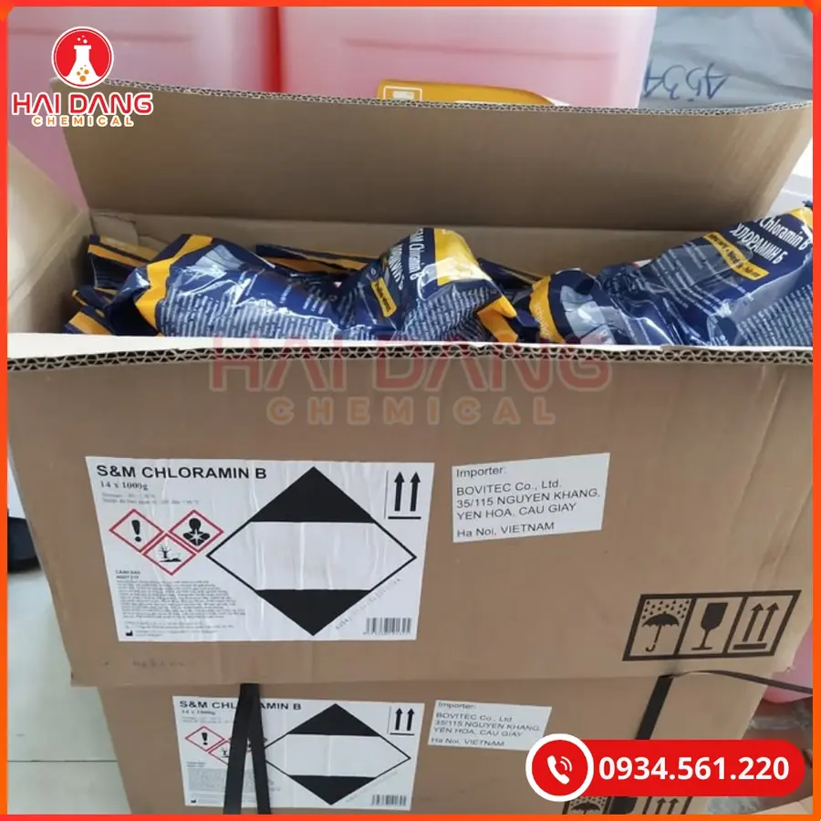 Cloramin B C6H5SO2NClNa.3H2O 25kg/thùng Trung Quốc Tại Quảng Ninh