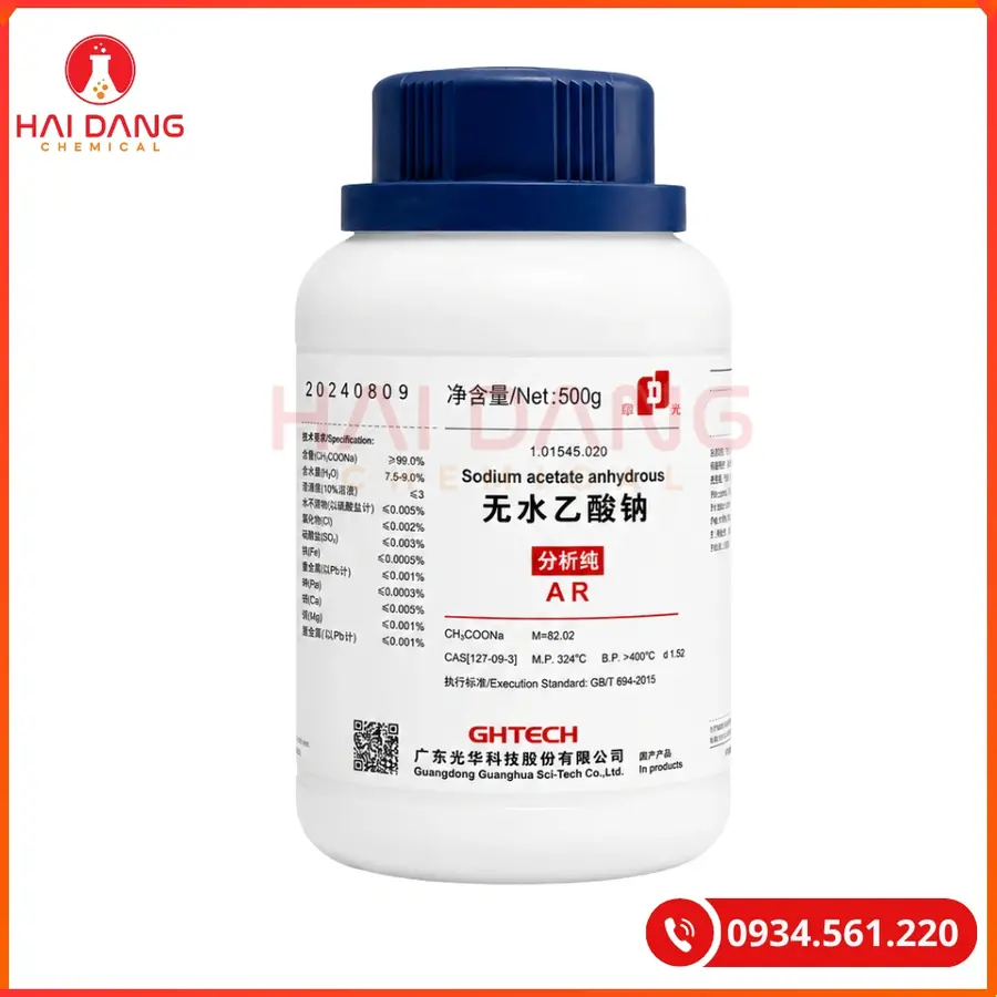 Sodium Acetate anhydrous CH3COONa Ghtech 500g Tại Quảng Ninh