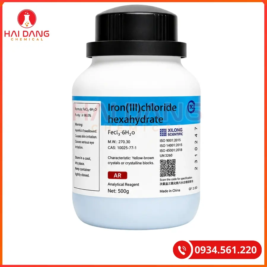 Iron (III) chloride hexahydrate ≥99% FeCl3·6H2O Ghtech 500g Tại Quảng Ninh