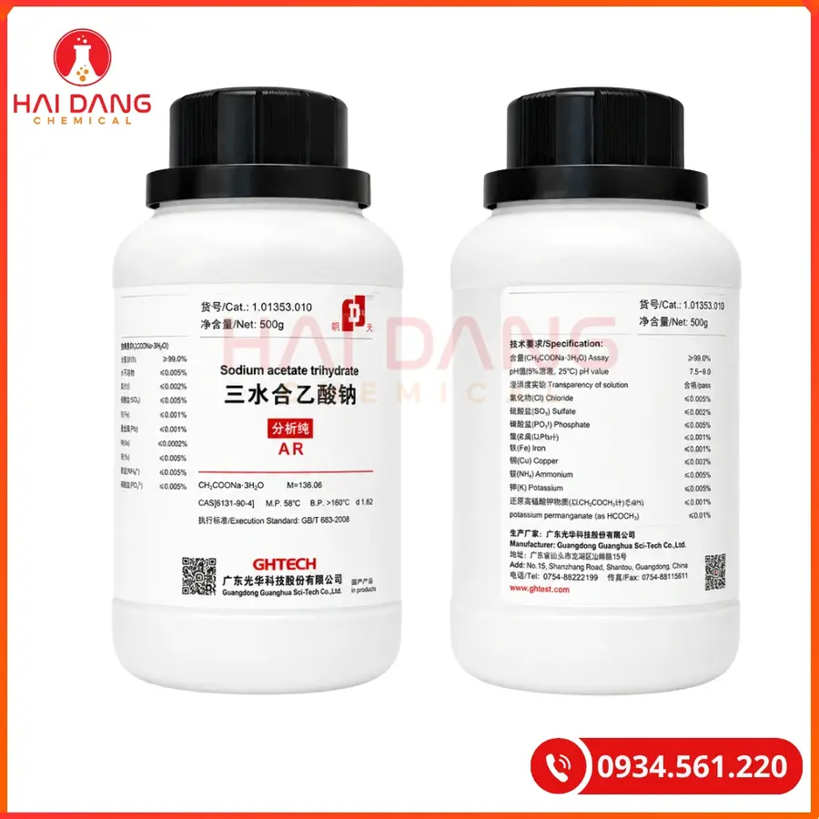Sodium acetate trihydrate CH3COONa·3H2O Ghtech 500g Tại Quảng Ninh