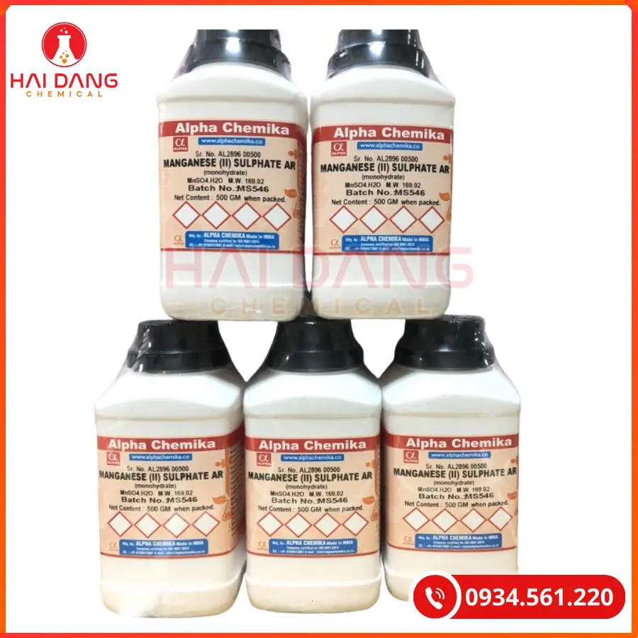Manganese (II) Sulphate AR (monohydrate) (MnSO4·H2O) Alpha chemika 500g Tại Quảng Ninh