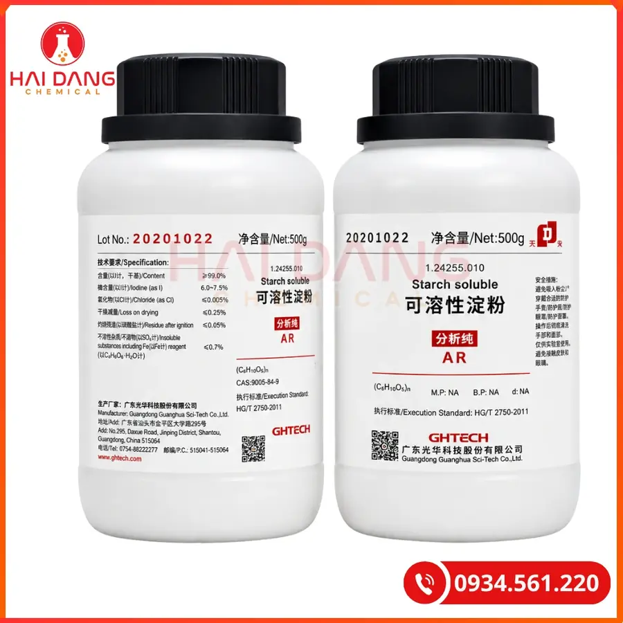 Starch soluble (C6H10O5)n Ghtech 500g Tại Quảng Ninh