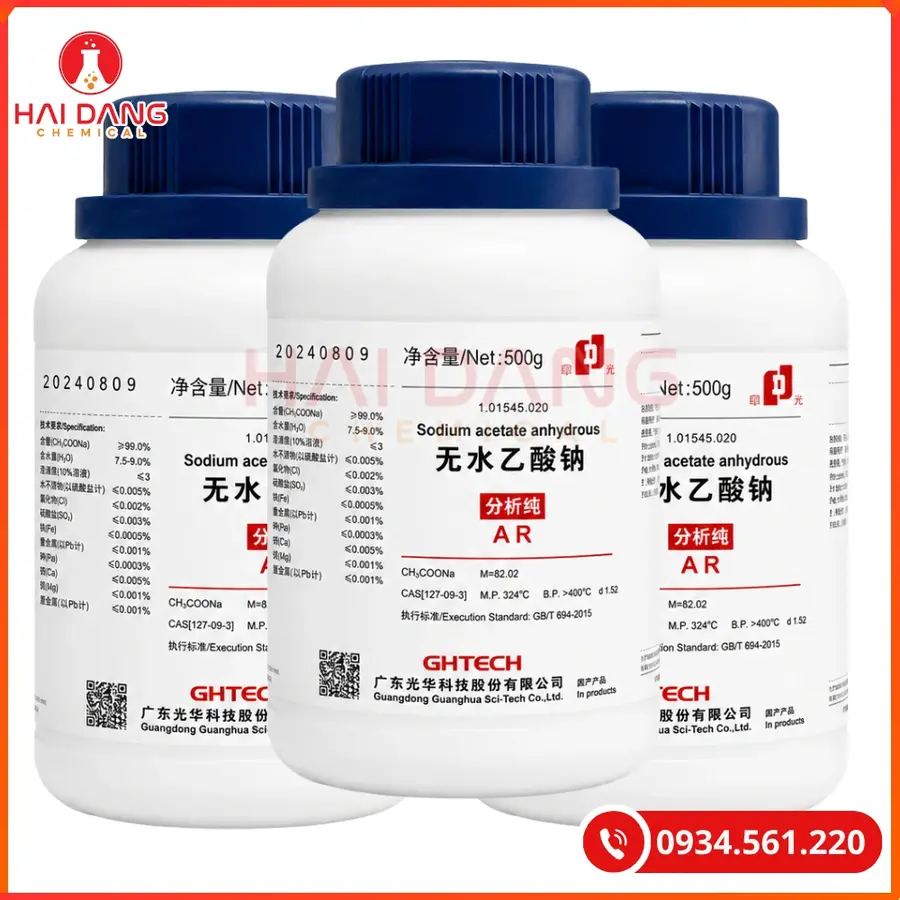 Sodium Acetate anhydrous CH3COONa Ghtech 500g Tại Quảng Ninh